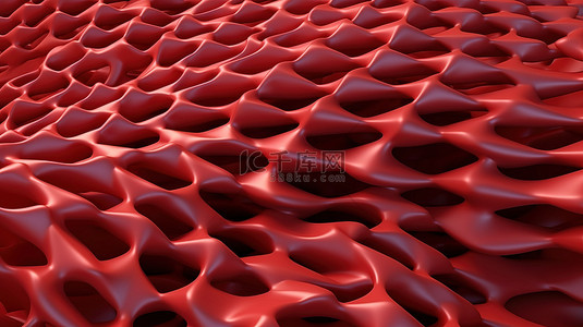3d 渲染红色网格背景与抽象有机元素