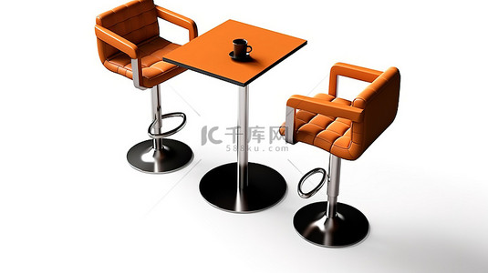 家居背景图片_现代小酒馆套装，配有吧台和两把椅子，在白色背景上以 3D 渲染