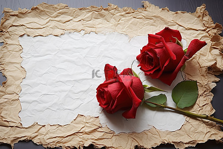 情人节的顶部图片，一张纸上有两朵玫瑰