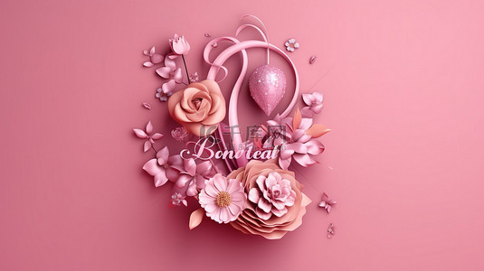 花动力粉红色十月庆祝 3d 乳腺癌预防月