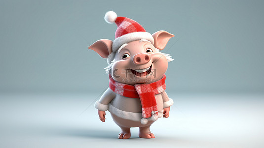 猪肉卡通背景图片_顽皮的猪圣诞老人的 3d 插图