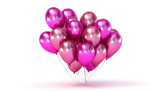 白色背景上 3D 桌面显示的全息粉色气球