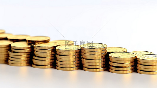 孤立的金币 3D 渲染描绘了白色背景上的商业投资和外汇货币兑换