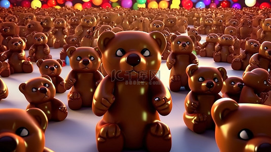 带有动画背景的节日巧克力熊的 3D 渲染