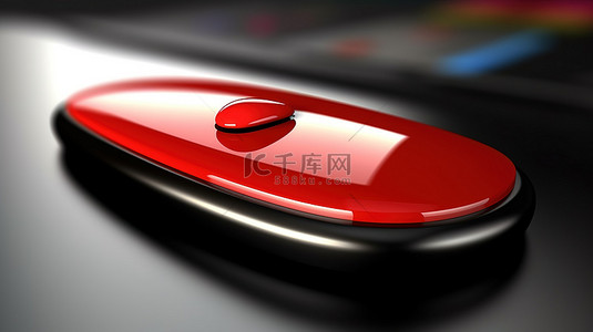 按钮图标科技背景图片_带有鼠标光标图标的红色手机按钮的 3d 插图