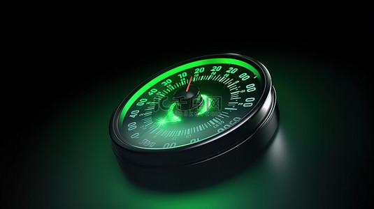 图标背景图片_带有正常彩色指针的绿色车速表图标测量速度的 3D 插图
