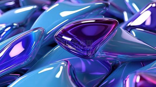 浅蓝科技背景图片_一组光滑的蓝色和紫色抽象形状的特写 3D 渲染