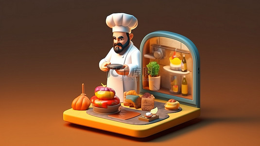 带着厨师帽的小猪背景图片_数字厨师的在线烹饪课程通过智能手机学习烹饪