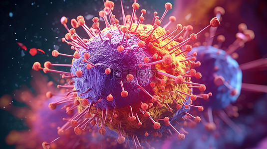 2019背景图片_显微镜下观察到的强毒病毒的 3D 渲染
