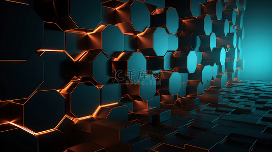 网格元素背景图片_3d 渲染中的抽象几何六边形