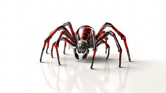 白色背景上蜘蛛昆虫的 3d 插图