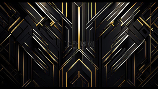 3d 中的金色几何线条在黑色背景上呈现奢华的触感