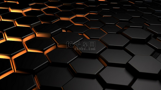 3D 渲染中的科幻黑色六边形背景