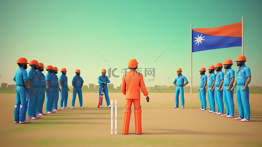 板球背景图片_纳米比亚和荷兰的 3D 板球对决，配有锦标赛装备和文本空间