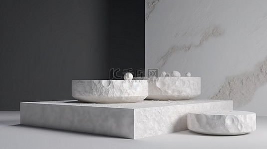 产品展示完美 3D 渲染白石讲台与碎片石板