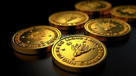 计划销售背景图片_3d 渲染的深色背景上金色忠诚计划的闪亮奖金硬币