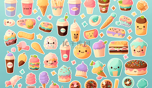 冰淇淋蛋糕卡通背景图片_冰淇淋蛋糕饮料美味快餐卡通食物背景