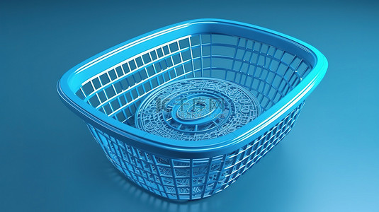 数字营销和电子商务概念 3d 渲染蓝色购物篮和一美元硬币