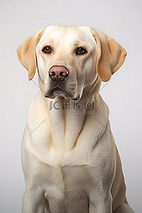 拉布拉多背景图片_坐在白色背景上的白色拉布拉多猎犬