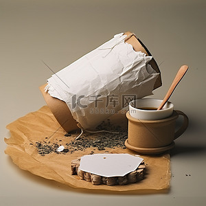 牛皮纸背景图片_由牛皮纸和木头制成的图拉壶，下面有茶包