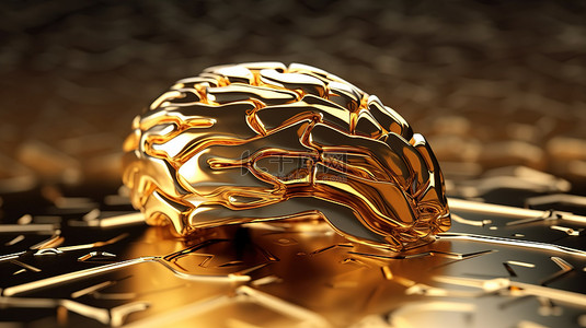 人大图背景图片_特写视图 3D 渲染图像中的金色大脑概念