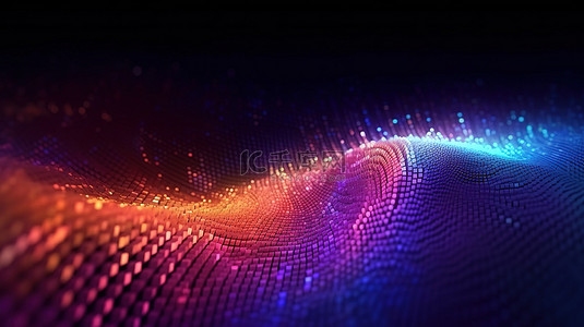空间中动态波和移动点的抽象未来技术插图的 3D 渲染
