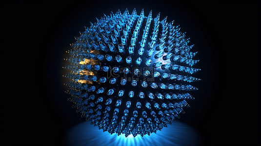现代技术网格球体的 3D 渲染，包含蓝点中的线框元素