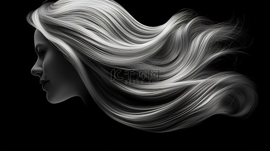 黑色背景上灰色股线的抽象 3D 渲染