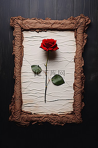 一朵带纸框的小红玫瑰