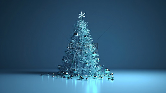 冬季仙境 3d 呈现蓝色背景下的圣诞快乐新年