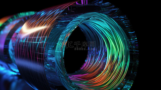 具有复杂设计的光纤互联网电缆的先进技术背景 3d 渲染