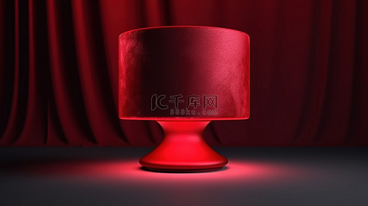 3d 渲染中圆形基座上带红色丝绒布的照明灰色背景