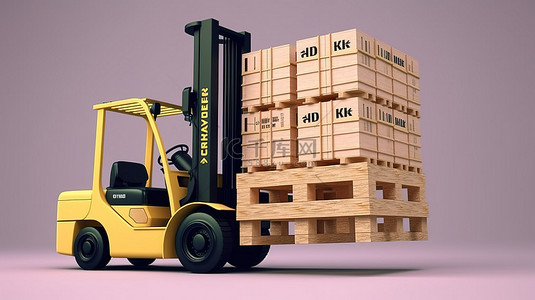 集集卡背景图片_北卡罗来纳州的出口木箱由 3D 渲染的叉车运输