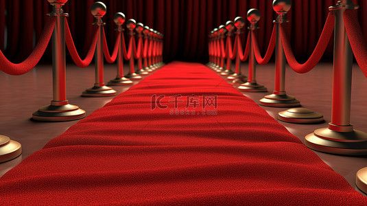 幕布背景图片_红地毯上的获奖电影 3D 渲染插图