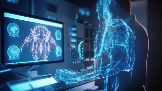 手术技术背景图片_革命性的医疗技术 3D 渲染机器人诊断与 carm 机
