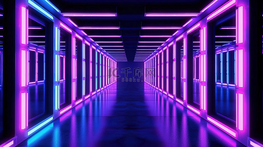 虚拟霓虹灯照亮的未来走廊