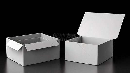 打开和关闭的空白包装盒的 3D 真实插图