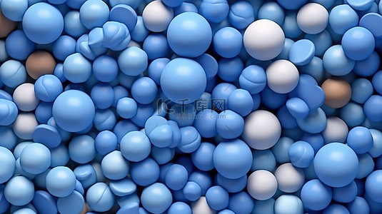 现代几何框架充满了顶部观看的平躺的蓝色球体在水池 3D 插图中