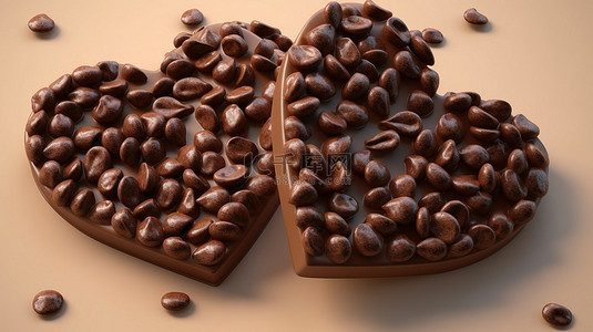 咖啡原料背景图片_心形巧克力片的 3d 插图