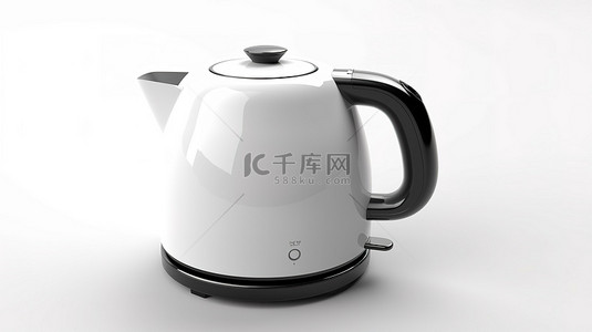 沸騰背景图片_白色背景上 3D 渲染的当代茶壶或电热水壶