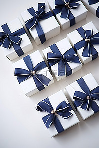 套装套装盒海军蓝纸白丝带蝴蝶结礼品卡