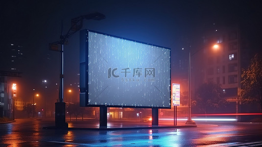 屏幕显示背景图片_星光聚光灯照亮的夜间街道广告牌的 3D 渲染