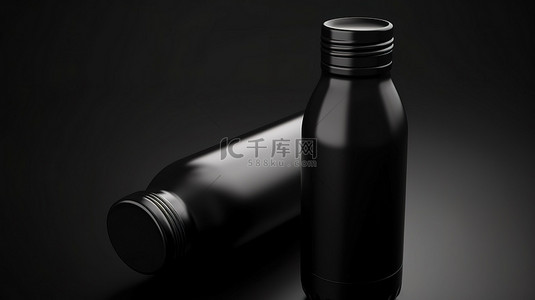 塑料瓶样机背景图片_白色背景上黑色哑光饰面的空不锈钢热水瓶的 3D 渲染