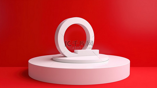 红色背景与孤立的 3d 白色讲台和戒指