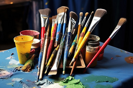 绘画配件艺术家画笔和调色板