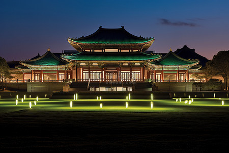 夜晚灯火通明的中国宫殿