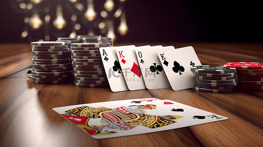 3D 渲染中的扑克皇冠和赌场卡