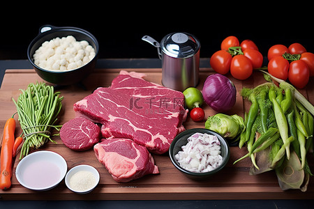 肉类食物背景图片_用于烹饪的新鲜食材蔬菜和肉类