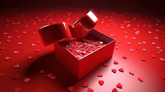 心形符号背景图片_情人节礼品盒中发出的心形符号的 3D 插图