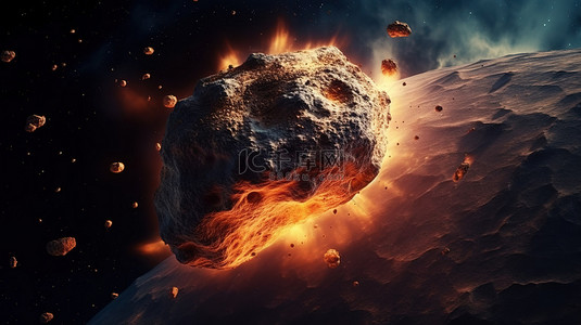 小行星与地球碰撞过程的 3d 插图